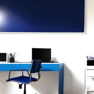 MODERNES B&Uuml;RO MIT BLAUER EINRICHTUNG