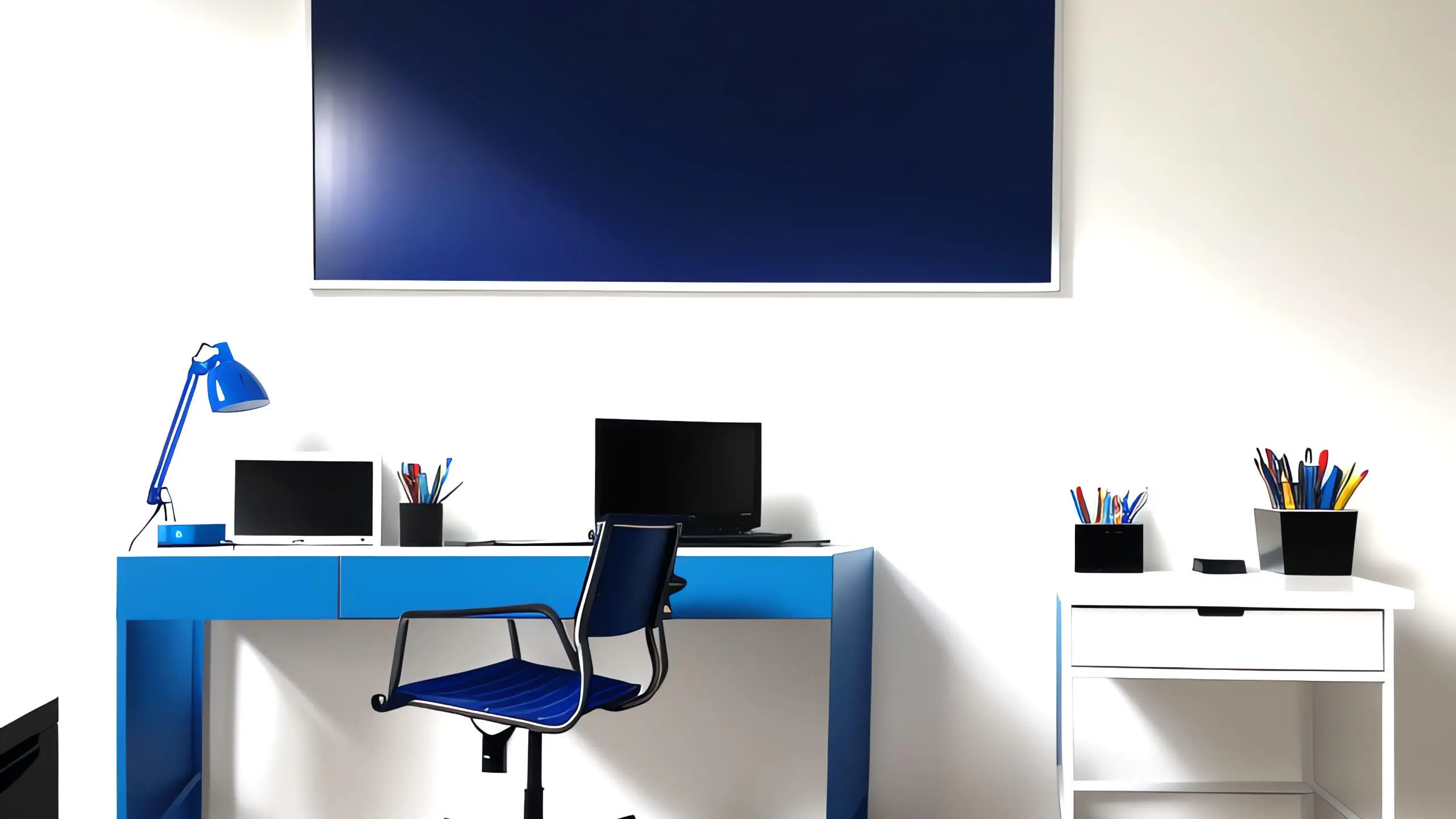 MODERNES B&Uuml;RO MIT BLAUER EINRICHTUNG
