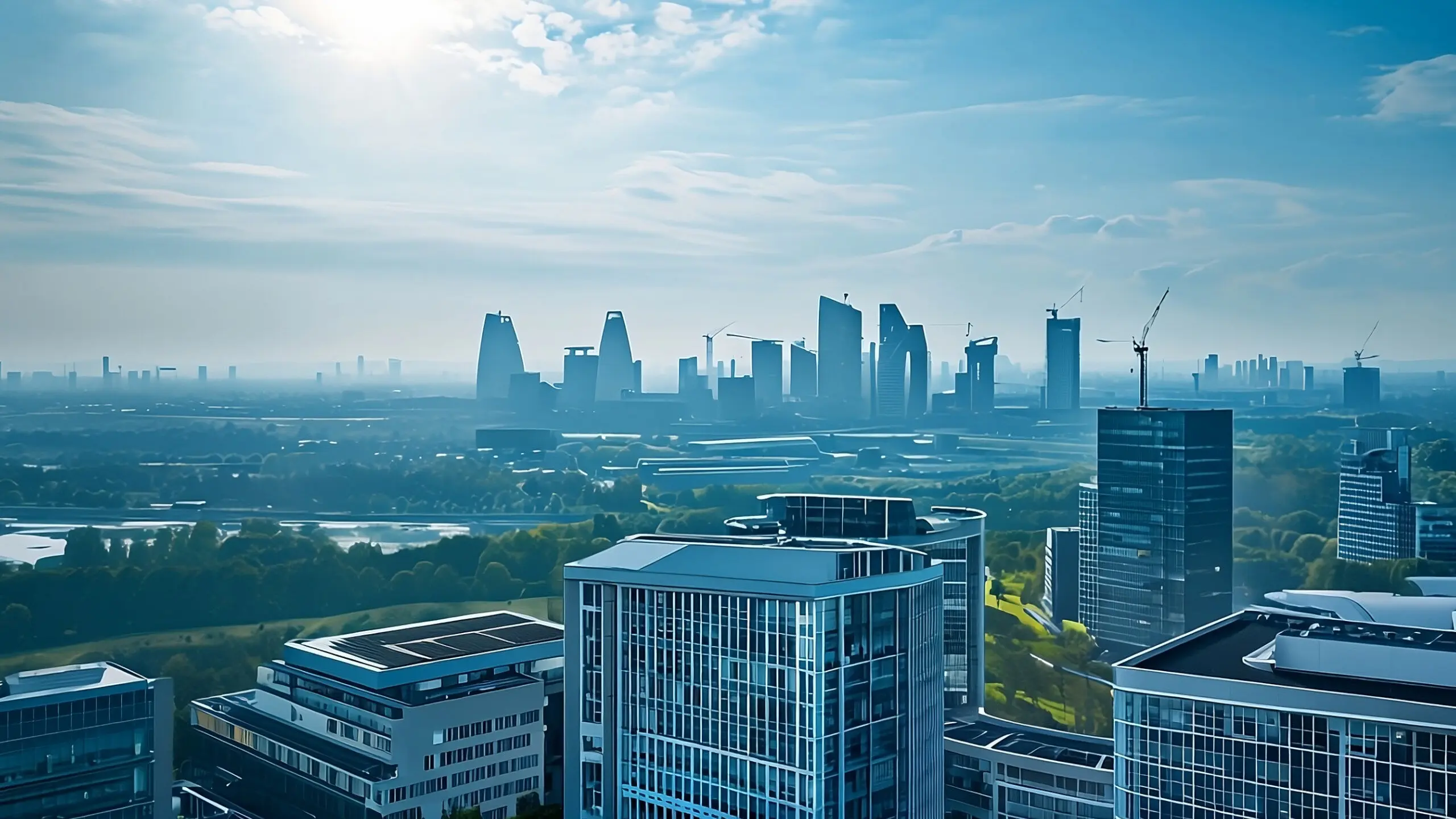 EINE SKYLINE DER STADT MIT VIELEN HOHEN GEB&Auml;UDEN