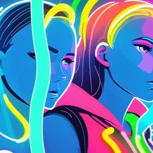 EINE GRUPPE VON FRAUEN MIT NEONLICHTERN